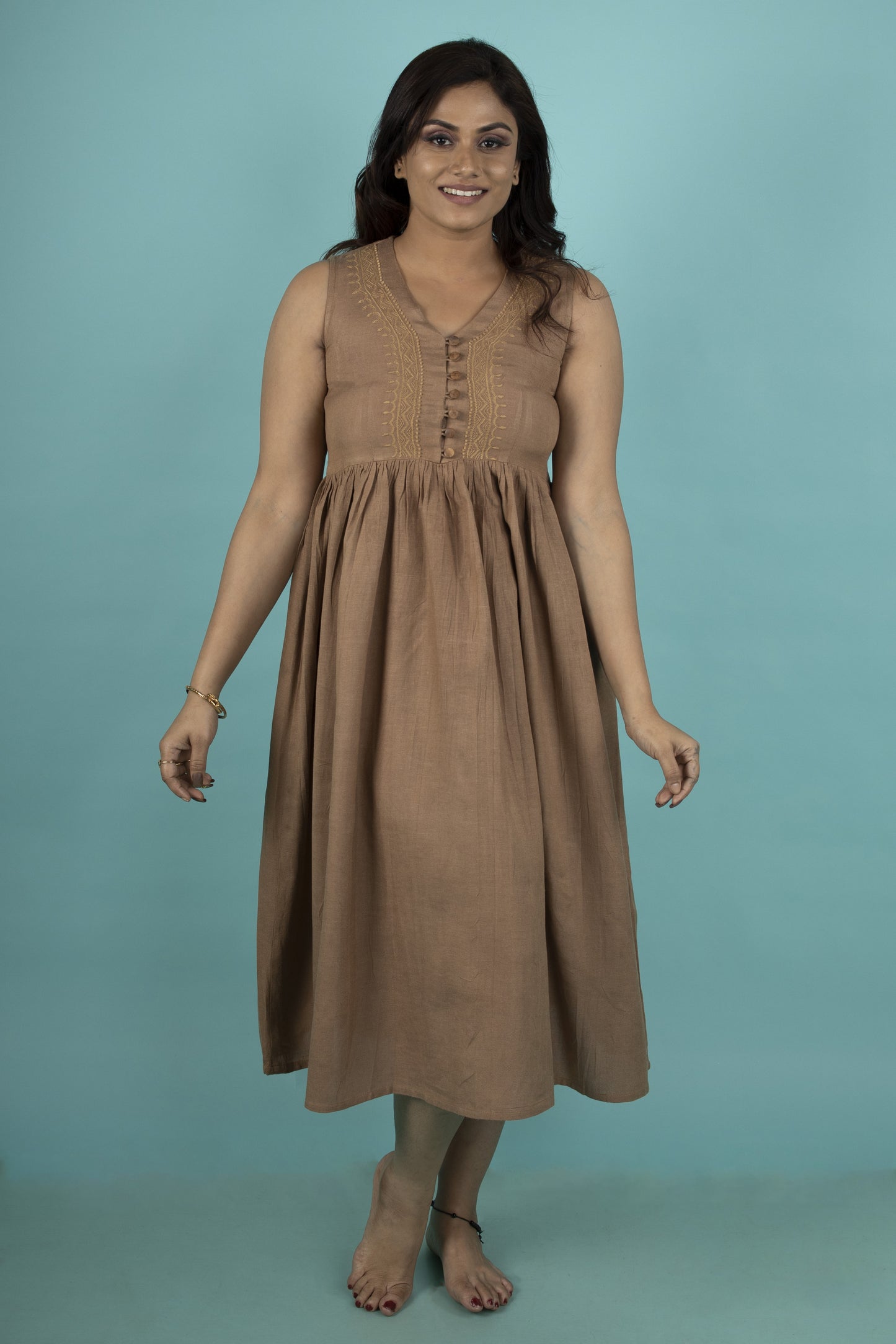 POTTERS CLAY BROWN GATHERED DRESS