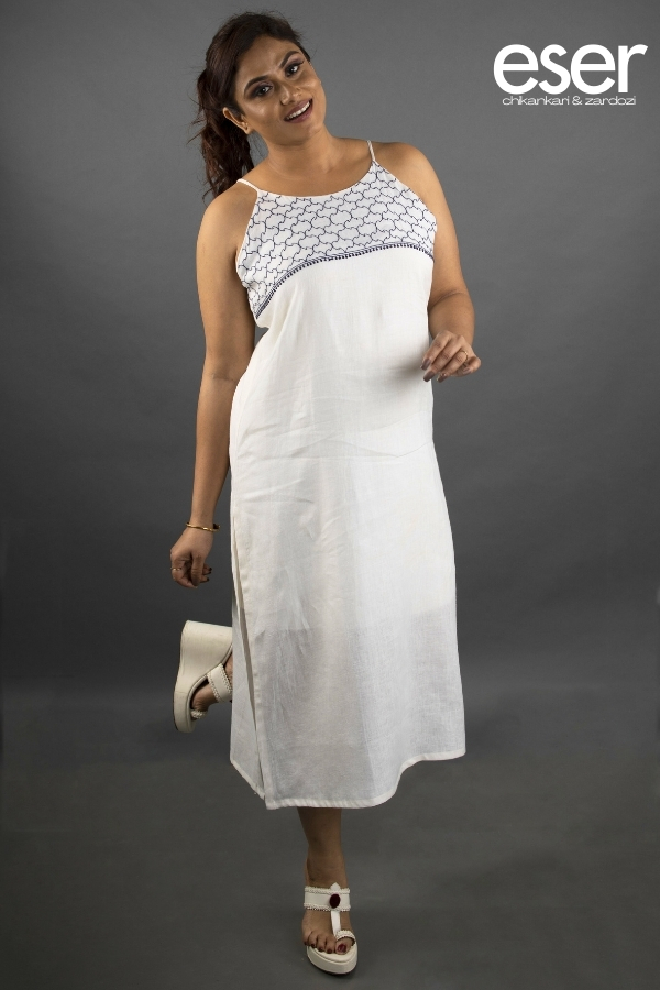 Linen Spaghetti Jaal Dress | Eser