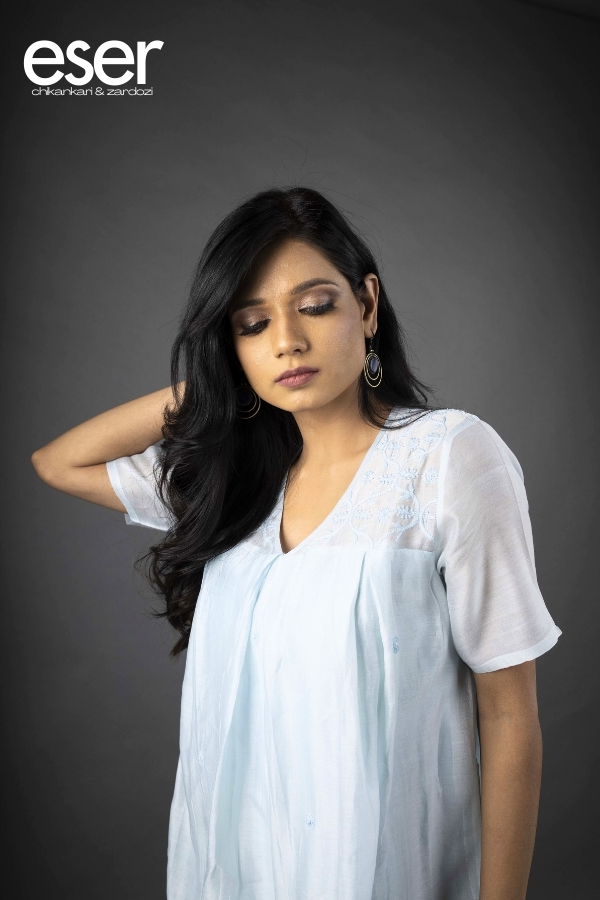 Powder Blue Chanderi Dress | Eser