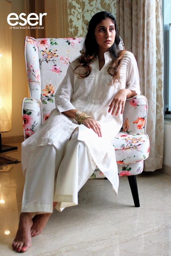 Chanderi Cream Jaal Kurta | Eser