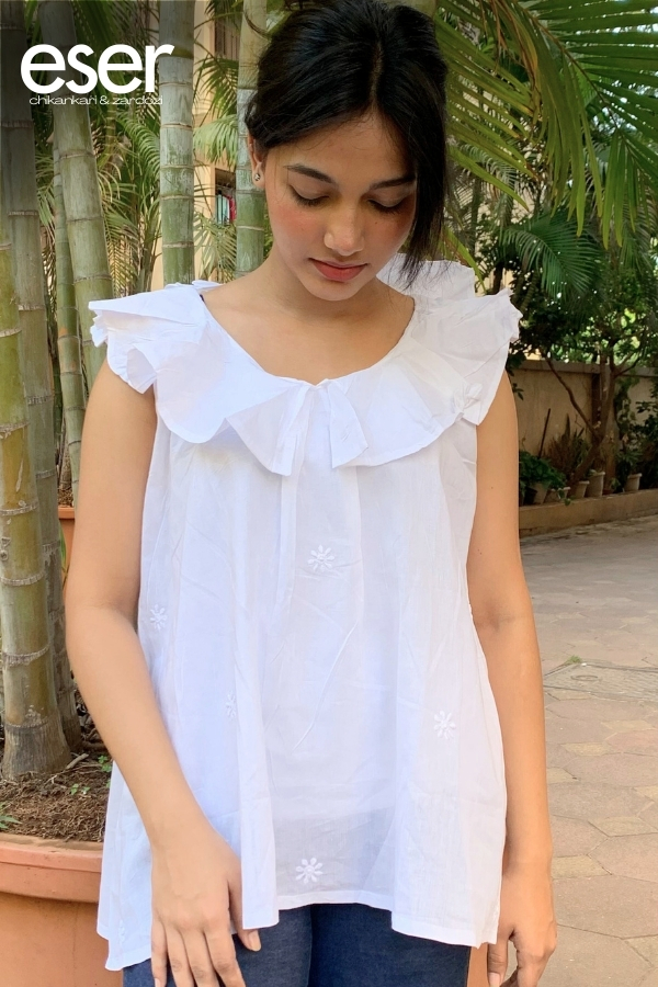 White Sleeveless Frill Top | Eser
